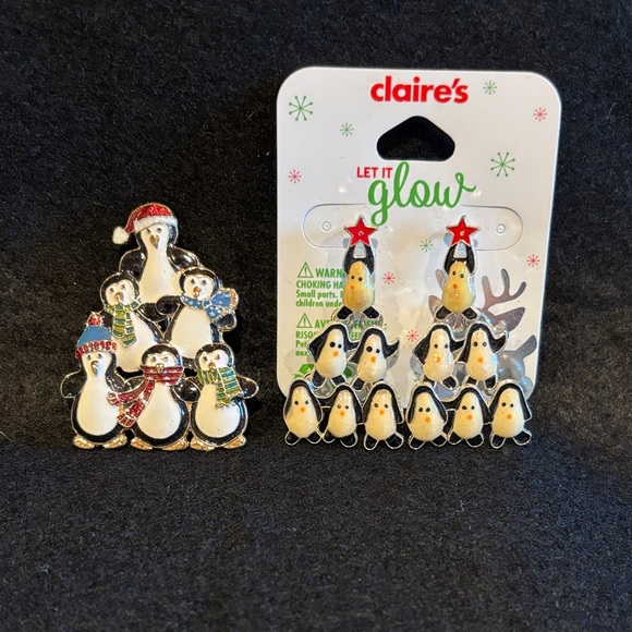 Claire's Jewelry - Claire's Holiday Penguin Earring Set - Black, White, Red